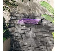 Kaloriko Déversoir pour Cascade avec LED RVB en Acier Inoxydable brossé SS 304, 60 cm, 8,4 W, pour Bassin, Fontaine, Mur d'eau, Jardin, terrasse, Piscine, Ambiance Zen et Effet décoratif Lumineux