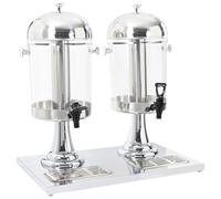 Kaloriko Double Distributeur de Boissons en Acier Inoxydable et Plastique Transparent 2 x 8 L avec Robinet, Refroidissement par Glace, couvercles Amovibles, pour Buffet, Mariage, Bar et extérieur