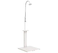 Kaloriko Douche de Jardin Blanche en Bois Massif et Acier Inoxydable, Base 75 x 75 cm, Hauteur 221 cm, Pression d’Eau réglable, pour Piscine Spa Jacuzzi et Camping extérieur