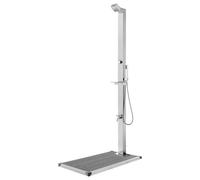 Kaloriko Douche de Jardin Gris 225 cm en Acier Inoxydable et WPC avec Base Double Usage pour Piscine Spa Jacuzzi Entretien Nettoyage et Espace extérieur Moderne