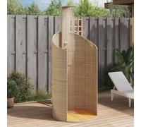 Kaloriko Douche d'extérieur Beige en Poly rotin avec Base Bois d'acacia Massif, Structure Acier, 100 x 100 x 241,5 cm, Jet Rotatif, raccord 1/2 Pouce pour Piscine Spa Jardin