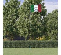 Kaloriko Drapeau de l’Italie avec mât en Aluminium 6,08 m, pavillon 90 x 150 cm en Polyester 68D, Manche sectionnel, Support de Jardin, Usage extérieur pour fête, événement, Balcon et Cour