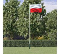 Kaloriko Drapeau de la Pologne avec mât en Aluminium 6,08 m, Drapeau Manche 90 x 150 cm, Fanion extérieur avec Support, Jardin, Patio, Balcon, fête et événement, Installation Stable