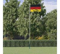 Kaloriko Drapeau de l'Allemagne avec mât en Aluminium 6,08 m, Drapeau Manche 90 x 150 cm, bannière extérieure réglable pour Jardin, Maison, Cour, terrasse, Balcon, fête et événement