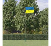 Kaloriko Drapeau de l'Ukraine avec mât télescopique en Aluminium 5,55 m, Fanion 90 x 150 cm, Manche, Support de Sol, Jardin, terrasse, extérieur, fête, événement, décoratif, Festif