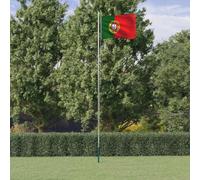 Kaloriko Drapeau du Portugal et mât en Aluminium 6,08 m, pavillon 90 x 150 cm, Drapeau Manche à Fixer, bannière pour Jardin Maison extérieur Cour terrasse fête événement, décoratif et Festif