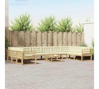Kaloriko Ensemble 11 pièces de canapés d'extérieur en Bois d'acacia Massif Blanc crème avec Coussins Amovibles, Design à Lattes modulable, idéal pour Patio Jardin Piscine