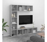 Kaloriko Ensemble bibliothèque Meuble TV 3 pièces Bois d'ingénierie Sonoma Gris 180x30x180 cm Rangement Salon Bureau Chambre avec étagères Compartiments Multiples pour Livres dossiers et Objets