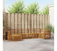 Kaloriko Ensemble canapé d'angle 7 pcs Bois d'acacia Massif Naturel, mobilier modulable pour Salon séjour Jardin, kit Complet avec Pouf et accoudoirs, Design Durable Facile à Entretenir