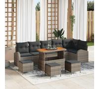 Kaloriko Ensemble canapé de Jardin Gris 10 pièces avec Coussins modulables en Poly Rattan, Cadre Acier et Bois d'acacia, pour terrasse, Balcon, Patio ou véranda détente