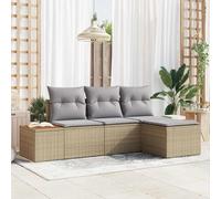Kaloriko Ensemble canapé de Jardin modulable 4 pièces Beige et Gris Clair avec Rangement résine tressée pour terrasse Balcon Patio Piscine, Coussin déhoussable, Assise Confortable et Durable
