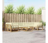 Kaloriko Ensemble canapé d'extérieur modulable 6 pièces en Bois d'acacia Massif Blanc crème avec Coussins Mousse Amovibles Design à Lattes pour Patio Jardin Salon séjour Bureau