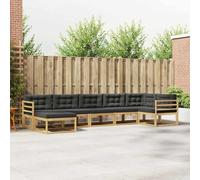 Kaloriko Ensemble canapé d'extérieur modulable 7 pièces en Bois d'acacia Massif Blanc et Anthracite pour terrasse et Jardin avec Coussins Confortables et Design à Lattes Fonctionnel