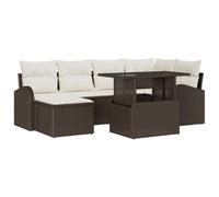Kaloriko Ensemble canapé Jardin 7 pcs Marron crème modulable avec Coussins, Poly Rattan résine tressée et Cadre Acier pour terrasse Balcon Patio Piscine détente extérieur Lounge