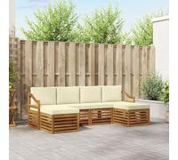 Kaloriko Ensemble canapé modulable 6 pièces avec Coussins en Bois d'acacia Naturel et crème, mobilier Salon séjour extérieur Durable kit Complet pour Espace détente et Rangement coordonné