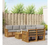 Kaloriko Ensemble canapé modulable 9 pcs Bois d'acacia Massif Gris Naturel et Clair avec Coussins, Complet pour Salon, séjour, extérieur, kit coordonné Personnalisable et Durable