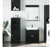 Kaloriko Ensemble de 3 meubles de salle de bain Montagne noir en bois massif de pin avec armoire sur pied, meuble sous lavabo, miroir, montage mural et beaucoup d'espace de rangement pour les