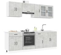Kaloriko Ensemble de 8 Meubles de Cuisine Lucca en Bois d'ingénierie Gris béton avec Rangement spacieux Armoire Buffet vaisselier et étagère pour Salle Manger Salon cellier