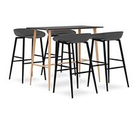Kaloriko Ensemble de bar 5 pièces noir et gris avec table de bar en MDF 120 x 60 x 105 cm, 4 tabourets de bar ergonomiques en polypropylène et métal, pieds aspect bois, hauteur d'assise 74,5 cm