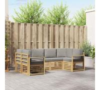 Kaloriko Ensemble de canapé d'angle modulable 6 pcs en Bois d'acacia Blanc et Gris Clair pour Salon, terrasse, séjour et Jardin, kit Complet Confortable et Facile à Entretenir