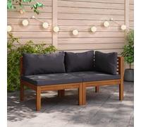 Kaloriko Ensemble de canapés 2 pièces en Bois d'acacia Massif Gris foncé avec Coussins, canapé Angle et Module Central, mobilier extérieur modulable pour Salon Jardin terrasse détente
