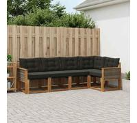 Kaloriko Ensemble de canapés d'extérieur 5 pièces en Bois d'acacia Naturel et Noir, mobilier modulable pour Salon et séjour, kit Complet pour terrasse, Facile à Nettoyer, Confortable et Durable