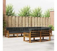 Kaloriko Ensemble de canapés d'extérieur 8 pcs en Bois d'acacia Naturel et Polyester Anthracite, modulable et Complet pour Jardin terrasse Piscine, mobilier Salon séjour avec Coussins Confortables