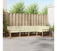 Kaloriko Ensemble de canapés d'extérieur modulable 5 pièces en Bois d'acacia Blanc et crème, Coussins Amovibles, pour Jardin terrasse séjour détente Confortable et Durable