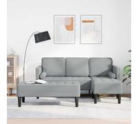 Kaloriko Ensemble de canapés modulables 2 pièces Gris Clair Polyester avec Coussins, canapé L-Shaped 3 Places et Pouf, Design scandinave Moderne Adaptable Salon séjour Chambre Bureau