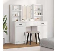 Kaloriko Ensemble de coiffeuse avec LED, matériau en bois, 3 tiroirs, miroir acrylique, éclairage USB, ensemble de 3 pièces pour chambre à coucher, dressing, coiffeuse et cosmétique, blanc, compact
