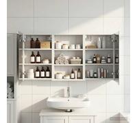 Kaloriko Ensemble de Meubles de Salle de Bain 3 pcs en Bois d'ingénierie 120 x 10,5 x 60,5 cm avec Miroir Double, éclairage LED USB, Rangement Mural Suspendu pour lavabo, Commode, Colonne