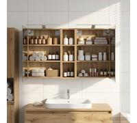 Kaloriko Ensemble de Meubles de Salle de Bain 3 pcs en Bois d'ingénierie 120 x 14,5 x 70 cm avec Miroir Double Face LED, Rangement Suspendu, Colonne pour Toilette