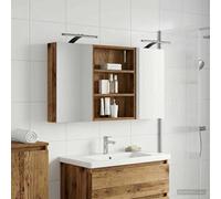 Kaloriko Ensemble de Meubles de Salle de Bain 3 pièces Bois d'ingénierie 100 x 10,5 x 50 cm avec Miroir Double Face et éclairage LED, Rangement Suspendu Compact pour Toilette, Douche et buanderie