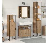 Kaloriko Ensemble de meubles de salle de bain en chêne artisanal avec étagère et tiroir, lavabo avec miroir et armoire inférieure, rangement peu encombrant, kit complet pour toilettes d'invités et