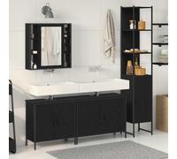 Kaloriko Ensemble de meubles de salle de bain noir en bois avec grand meuble sous lavabo, armoire à miroir, armoire haute, 13 étagères et six portes pour un rangement peu encombrant dans la salle de