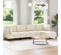Kaloriko Ensemble de salon 5 pièces en tissu crème, canapé d'angle avec espace de rangement, ottoman, pour salon, bureau, chambre d'amis, siège confortable avec cadre en contreplaqué durable