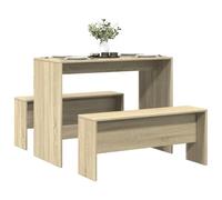 Kaloriko Ensemble de table 3 pièces en chêne Sonoma avec table à manger et 2 bancs, pour repas, petit-déjeuner, dîner, peu encombrant, robuste et facile d'entretien