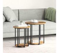 Kaloriko Ensemble de Tables d'appoint industrielles 2 pcs en Bois d'ingénierie et métal Marron avec étagère, Dimensions 50x50x50,5 cm et 40x40x45,5 cm, pour Salon, Bureau, Chambre