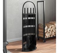 Kaloriko Ensemble d'ustensiles de cheminée 5 pièces en Acier Noir, serviteur cheminee avec Support 23 x 15 x 66 cm, tisonnier, Pelle, Balai, Pince pour Foyer, Insert, poele Bois, Rangement Compact