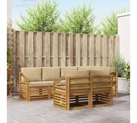 Kaloriko Ensemble Meuble canapé d'angle modulable 7 pcs en Bois d'acacia Naturel avec Coussins Beige, Complet kit coordonné pour Salon, terrasse, Jardin et séjour Confortable