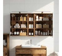 Kaloriko Ensemble Meuble lavabo de Salle de Bain 3 pcs en Bois d'ingénierie 120 x 14,5 x 70 cm avec Miroir Double Face et éclairage LED, Rangement Mural Compact pour WC, Douche, buanderie et Toilette