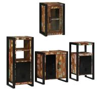 Kaloriko Ensemble Meuble mobilier Salle de Bain 4 pcs Bois Massif recy vec Cadre métal, 9 étagères, Portes affleurantes, Rangement Mural Suspendu Design Moderne Compact