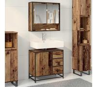 Kaloriko Ensemble Meuble Salle de Bain 2 pcs Bois Ancien, Armoire Miroir, Cabinet sous évier Suspendu, Rangement Compact avec tiroir, Design Moderne pour Toilette et buanderie