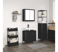 Kaloriko Ensemble Meuble Salle de Bain 2 pcs chêne Noir Bois d'ingénierie avec Miroir Double, tiroir Coulissant, Rangement Suspendu, Meuble sous Vasque Compact et Design Moderne