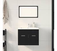 Kaloriko Ensemble Meuble Salle de Bain 2 pcs chêne Noir Design Moderne Mural avec Miroir et Armoire 60x38,5x46 cm Rangement Suspendu sous Vasque pour Toilette buanderie Compact