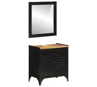 Kaloriko Ensemble Meuble Salle de Bain 2 pcs Fer et Bois de manguier Massif Meuble-lavabo 55x35x60 cm Miroir 55x1x60 cm Rangement sous lavabo Design Compact