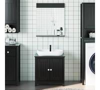 Kaloriko Ensemble Meuble Salle de Bain Berg Bois de pin Massif Noir, Armoire lavabo 60x34x59 cm, Miroir 60x12x70 cm, Rangement Suspendu Compact, Design Moderne