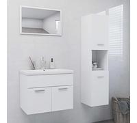 Kaloriko Ensemble Meuble Salle de Bain Blanc Bois d'ingénierie avec Armoire Haute, Miroir et Meuble-lavabo, Rangement Complet Compact et Moderne pour Salle de Bain, Douche, Toilette, buanderie
