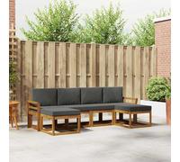 Kaloriko Ensemble Meuble Salon d'extérieur 6 pièces modulable en Bois d'acacia Naturel et Anthracite, kit Complet avec Coussins, Design Moderne pour Jardin, terrasse, Patio, séjour et Espace détente
