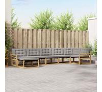 Kaloriko Ensemble Meuble Salon d'extérieur 7 pcs modulable en Bois d'acacia Massif Blanc Gris Clair, kit Complet avec Coussins pour Jardin terrasse séjour Salle à Manger